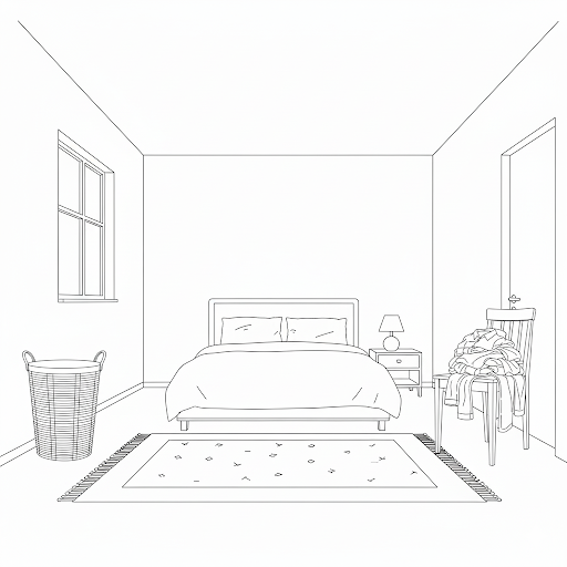 A room with clothes on a chair and a separate washbasket